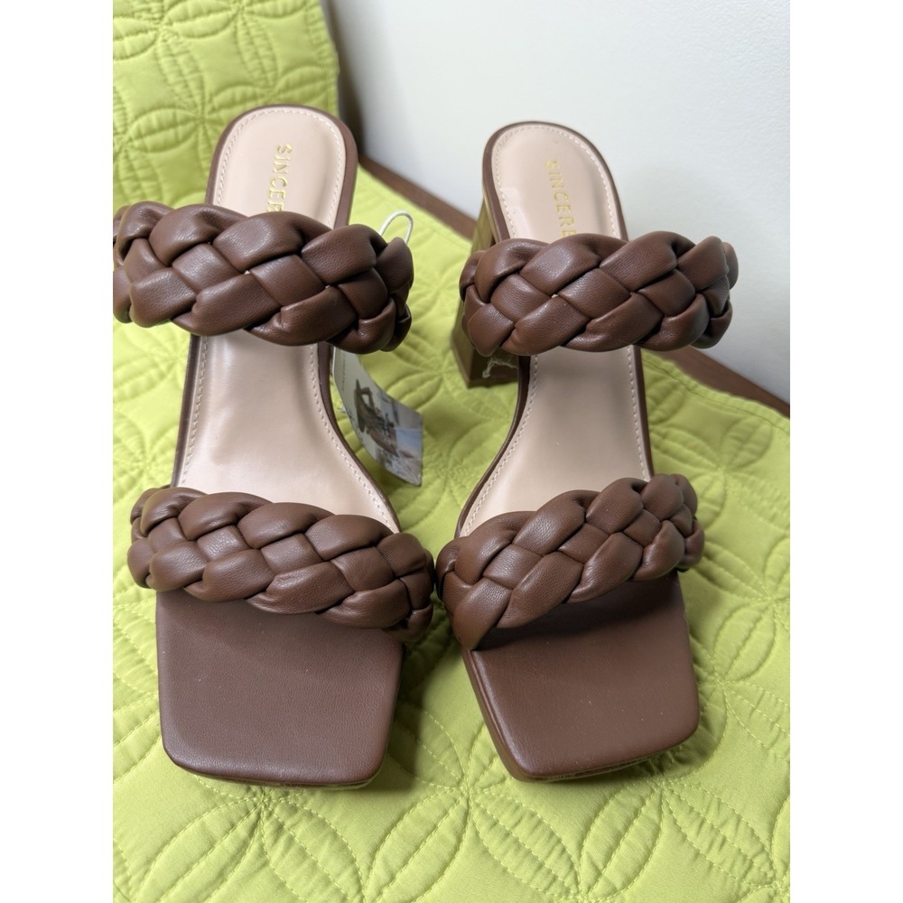 SINCERELY JULES Women's Brown Braided Block Heels Sandals Size 9 - Picture 2 of 8